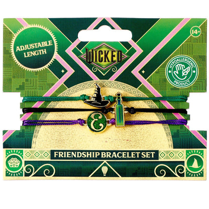 Set de dos pulseras Wicked de Elphaba y Glinda con cordones ajustables y colgantes