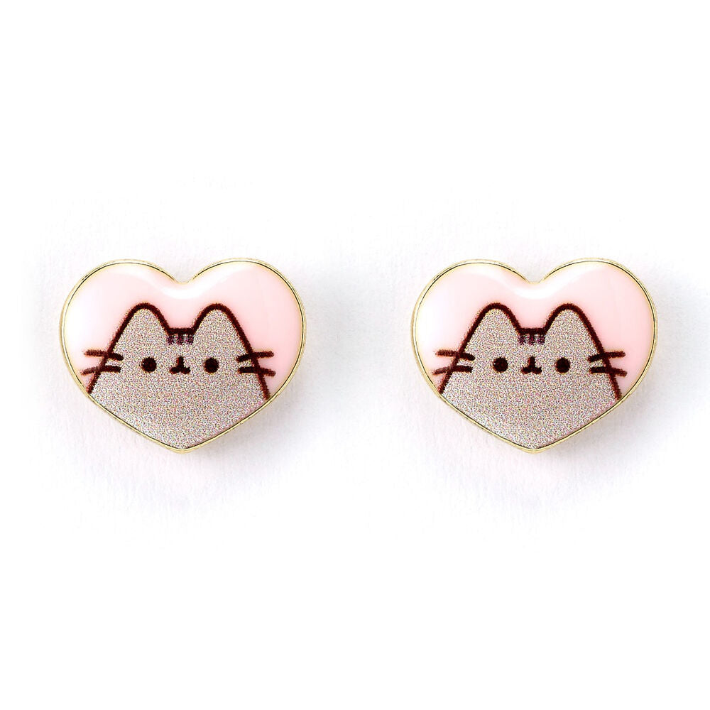 Pendientes de corazón Pusheen en rosa y dorado - 2