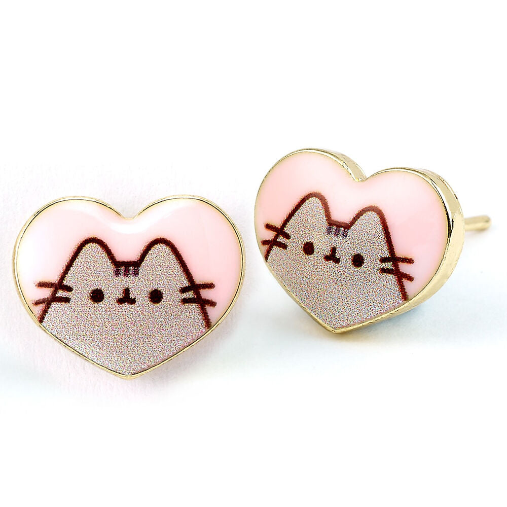 Pendientes de corazón Pusheen en rosa y dorado - 3