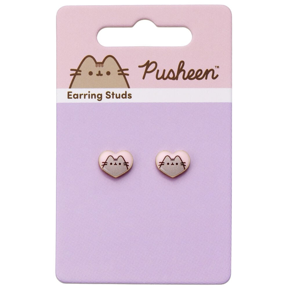 Pendientes de corazón Pusheen en rosa y dorado