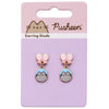 Pendientes colgantes Pusheen con lazos rosas y medallones dorados