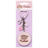 Llavero Pusheen rosa con anilla de corazón y charms