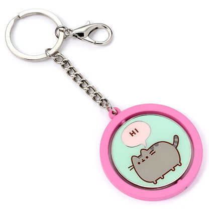 Llavero giratorio Pusheen rosa con mensaje HI - 3