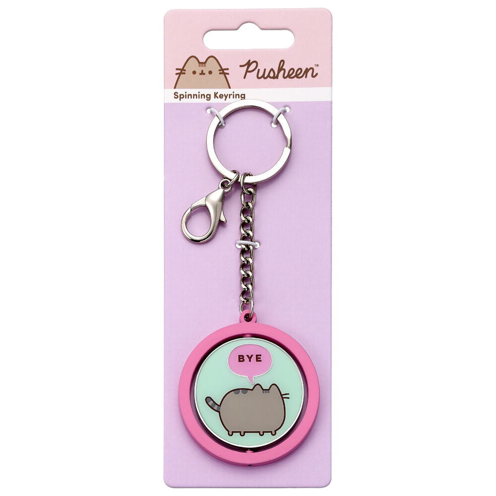 Llavero giratorio Pusheen rosa con mensaje HI - 2