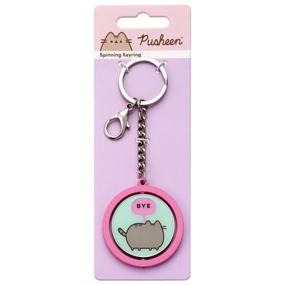 Llavero giratorio Pusheen rosa con mensaje HI - 2