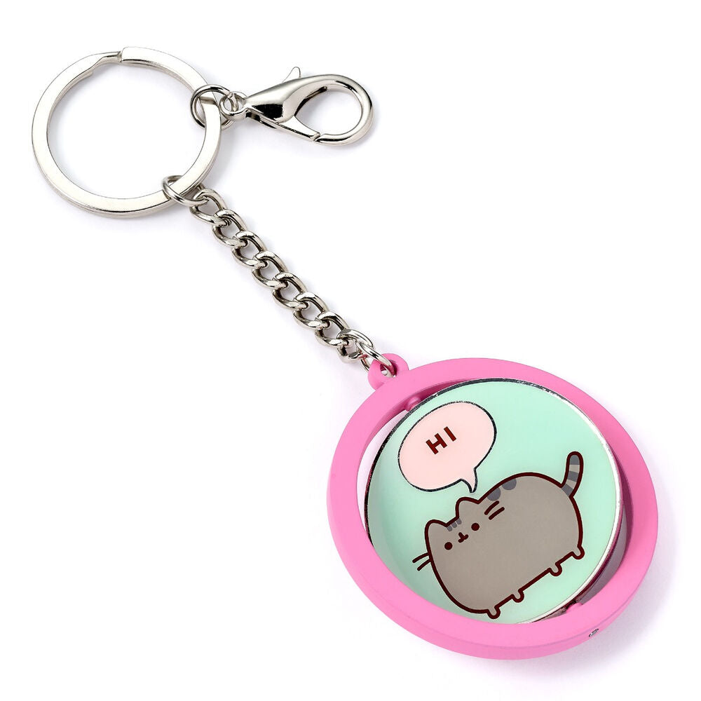 Llavero giratorio Pusheen rosa con mensaje HI - 5