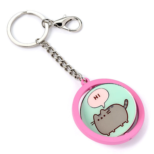 Llavero giratorio Pusheen rosa con mensaje HI - 5