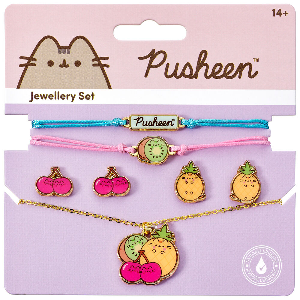 Set de bisutería Pusheen con collar, dos pulseras y pendientes frutales