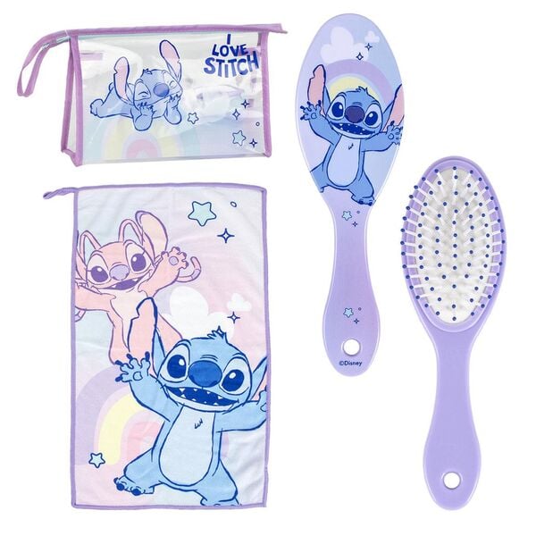 Neceser escolar Stitch Disney lila con toalla y cepillo