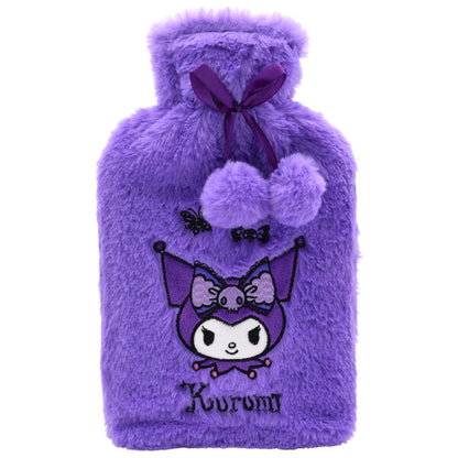Bolsa de agua caliente de peluche morado con diseño de Kuromi