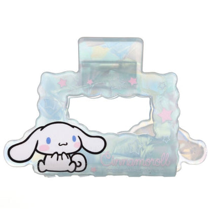Pinza de pelo translúcida azul pastel con Cinnamoroll y estrellas