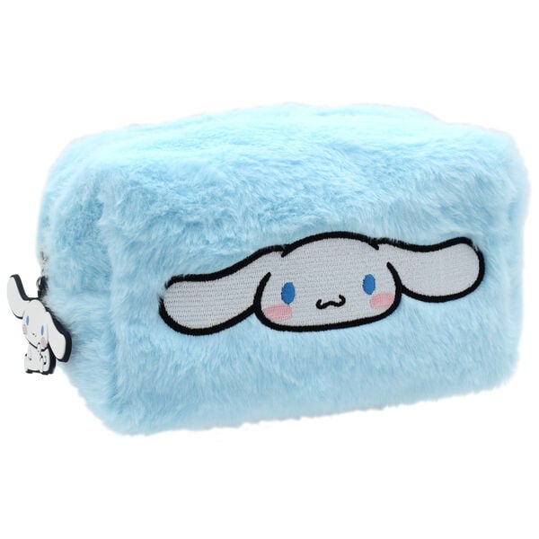Neceser de peluche azul claro con rostro de Cinnamoroll
