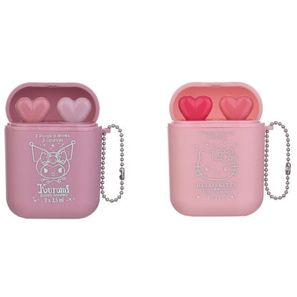 Set de dos labiales Hello Kitty y Kuromi en estuches rosas con cadena - 2
