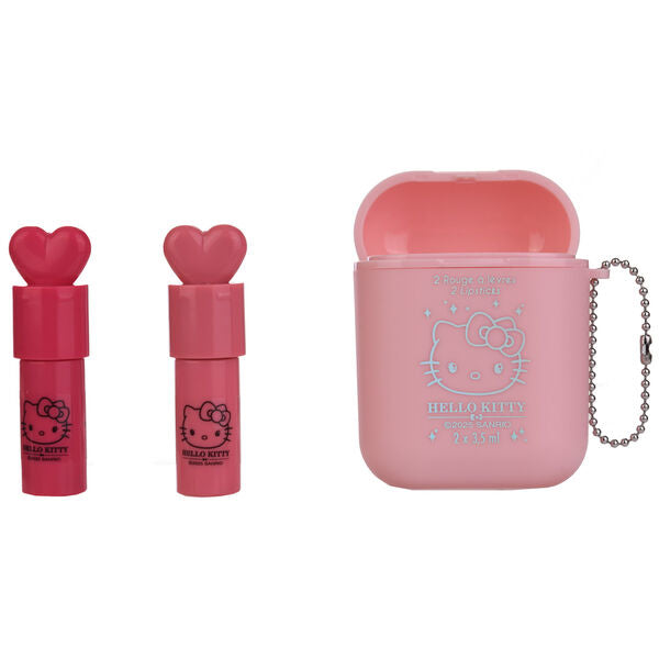 Set de dos labiales Hello Kitty y Kuromi en estuches rosas con cadena - 3