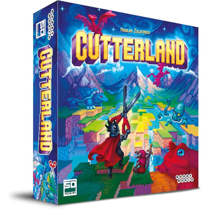 Caja de Cutterland, juego de mesa estratégico con arte de fantasía pixel art