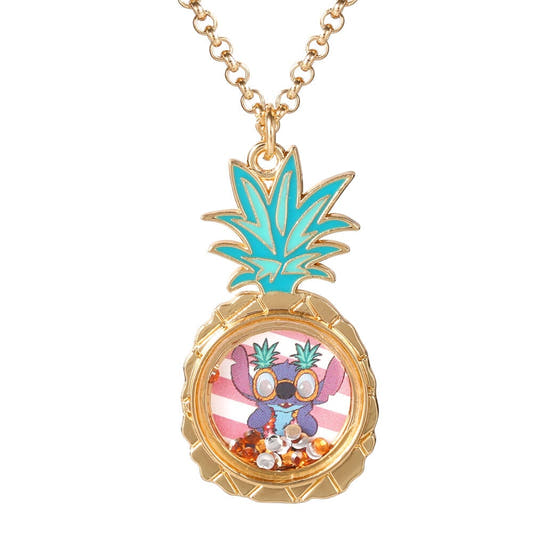 Colgante dorado con piña esmaltada y Stitch Disney