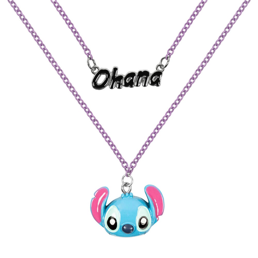 Collar morado de dos capas con colgantes de Stitch y Ohana