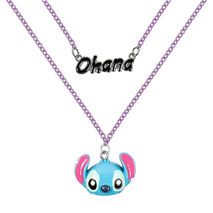 Collar morado de dos capas con colgantes de Stitch y Ohana