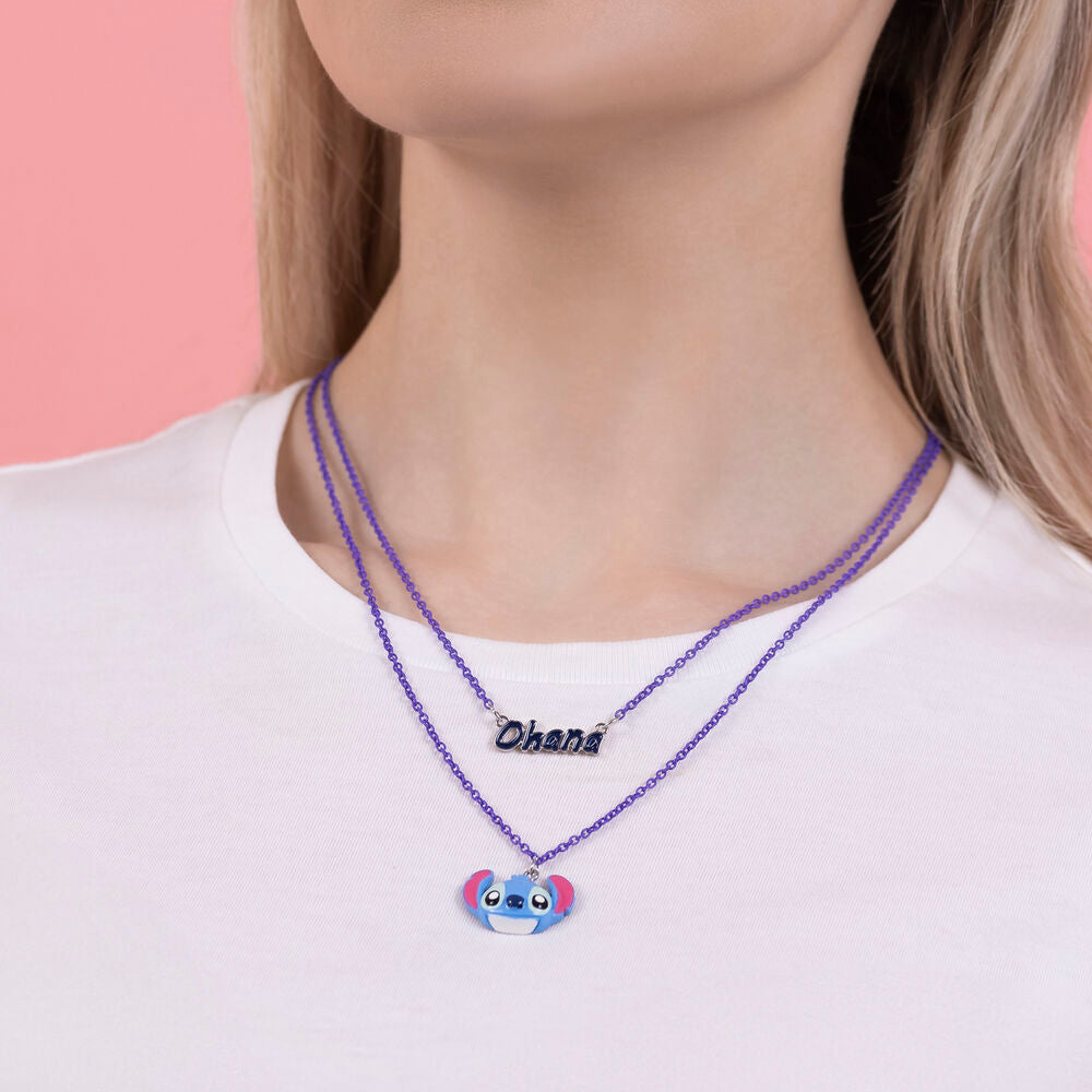 Collar morado de dos capas con colgantes de Stitch y Ohana - 6