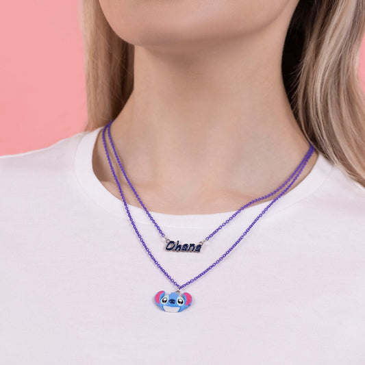 Collar morado de dos capas con colgantes de Stitch y Ohana - 6