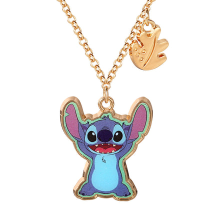 Colgante dorado de Stitch Disney con detalle de hoja