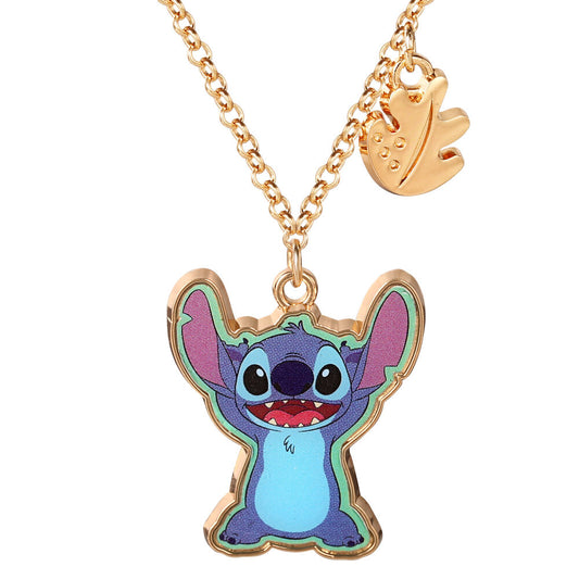 Colgante dorado de Stitch Disney con detalle de hoja