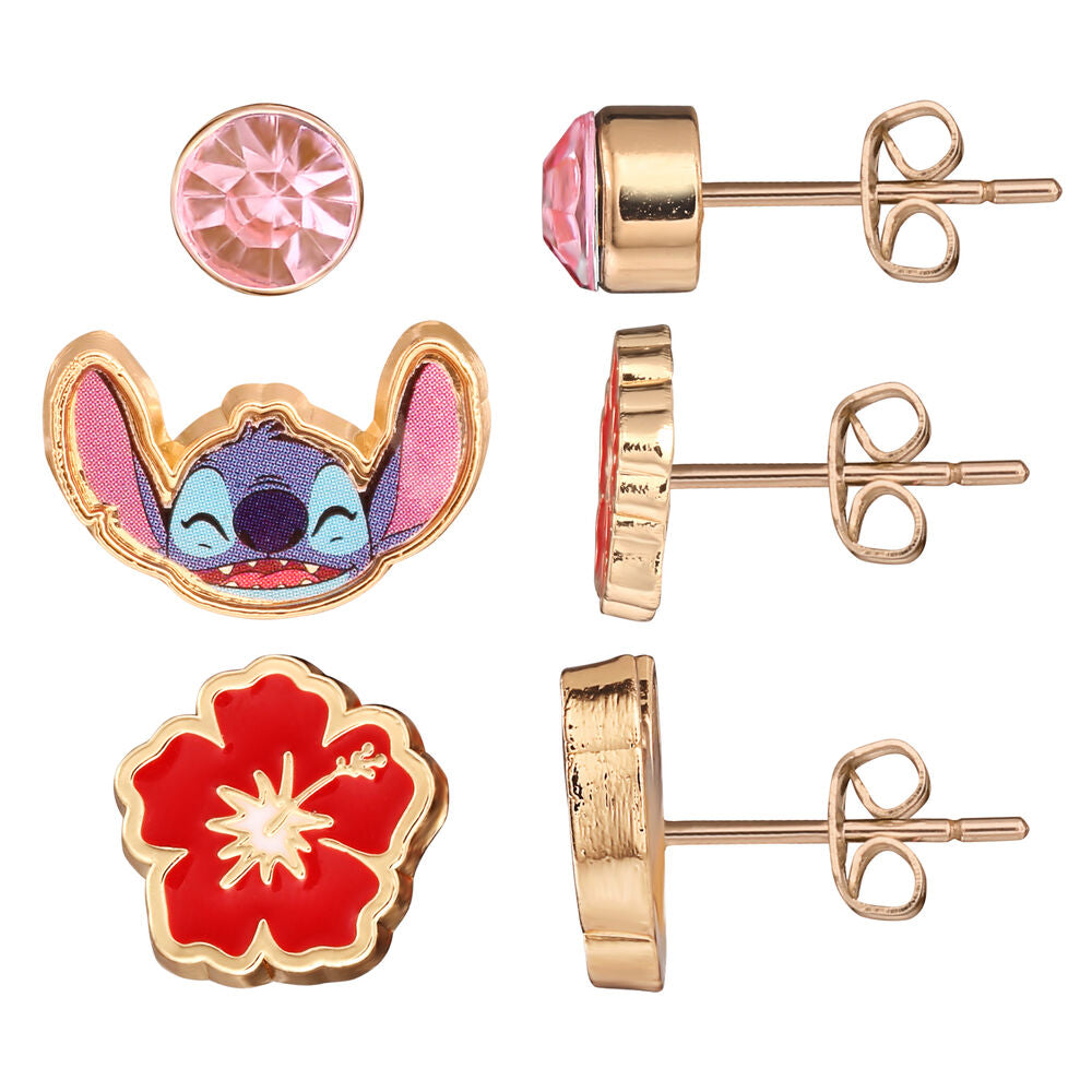 Set de tres pares de pendientes Stitch Disney - 2