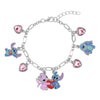 Pulsera charm chapada en oro con Stitch, Angel y corazones rosas