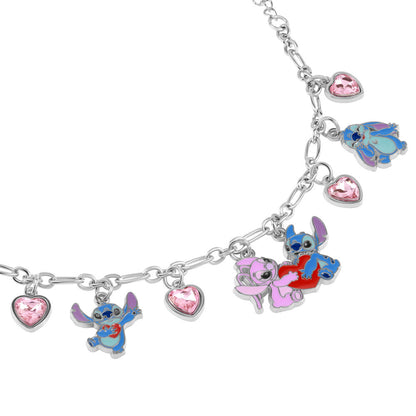 Pulsera charm chapada en oro con Stitch, Angel y corazones rosas - 3