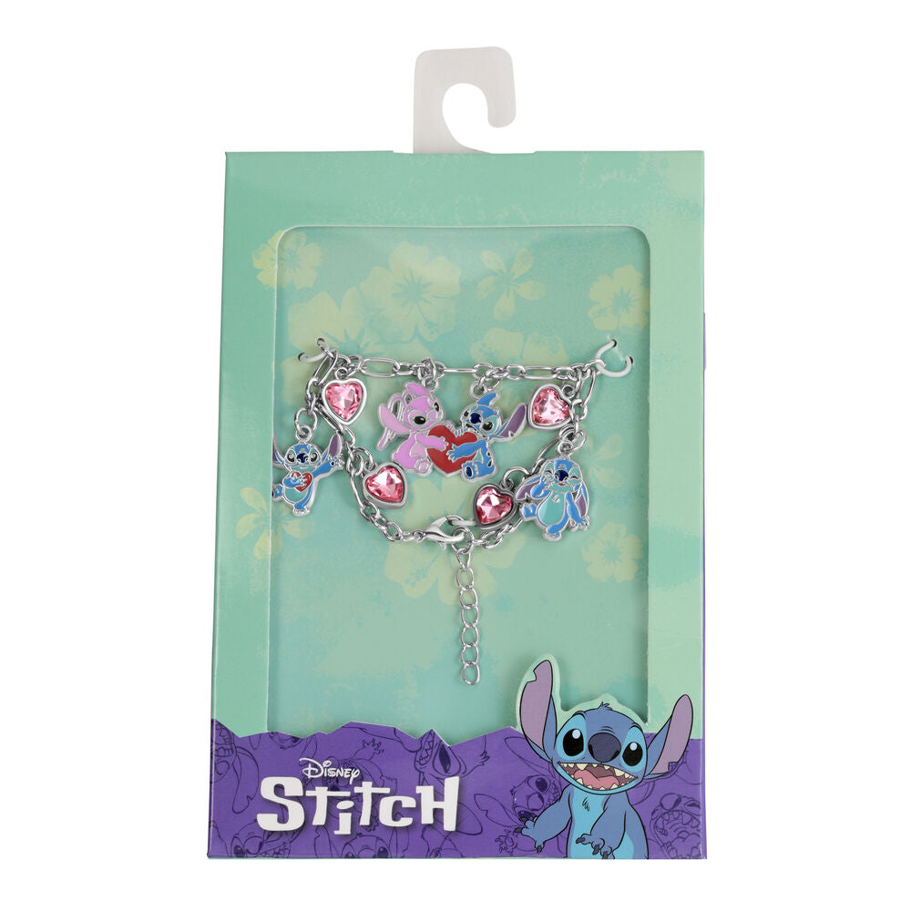 Pulsera charm chapada en oro con Stitch, Angel y corazones rosas - 2