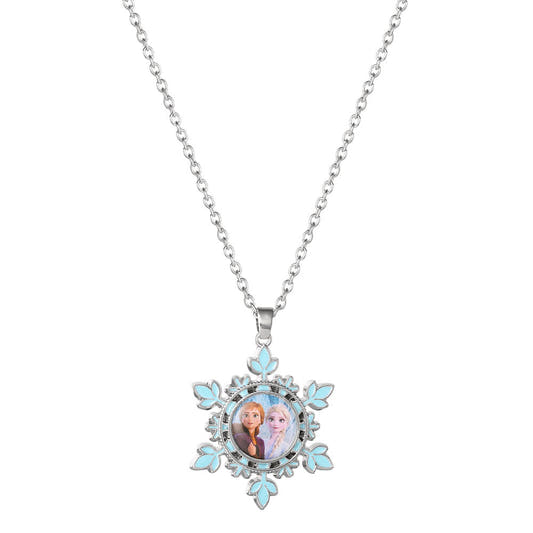 Colgante Disney Frozen con Elsa y Anna en un copo de nieve azul