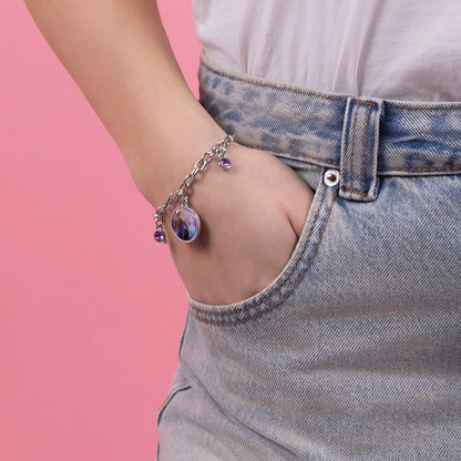 Pulsera de charms Frozen Disney con Anna, Elsa, copos de nieve y piedras púrpuras - 3