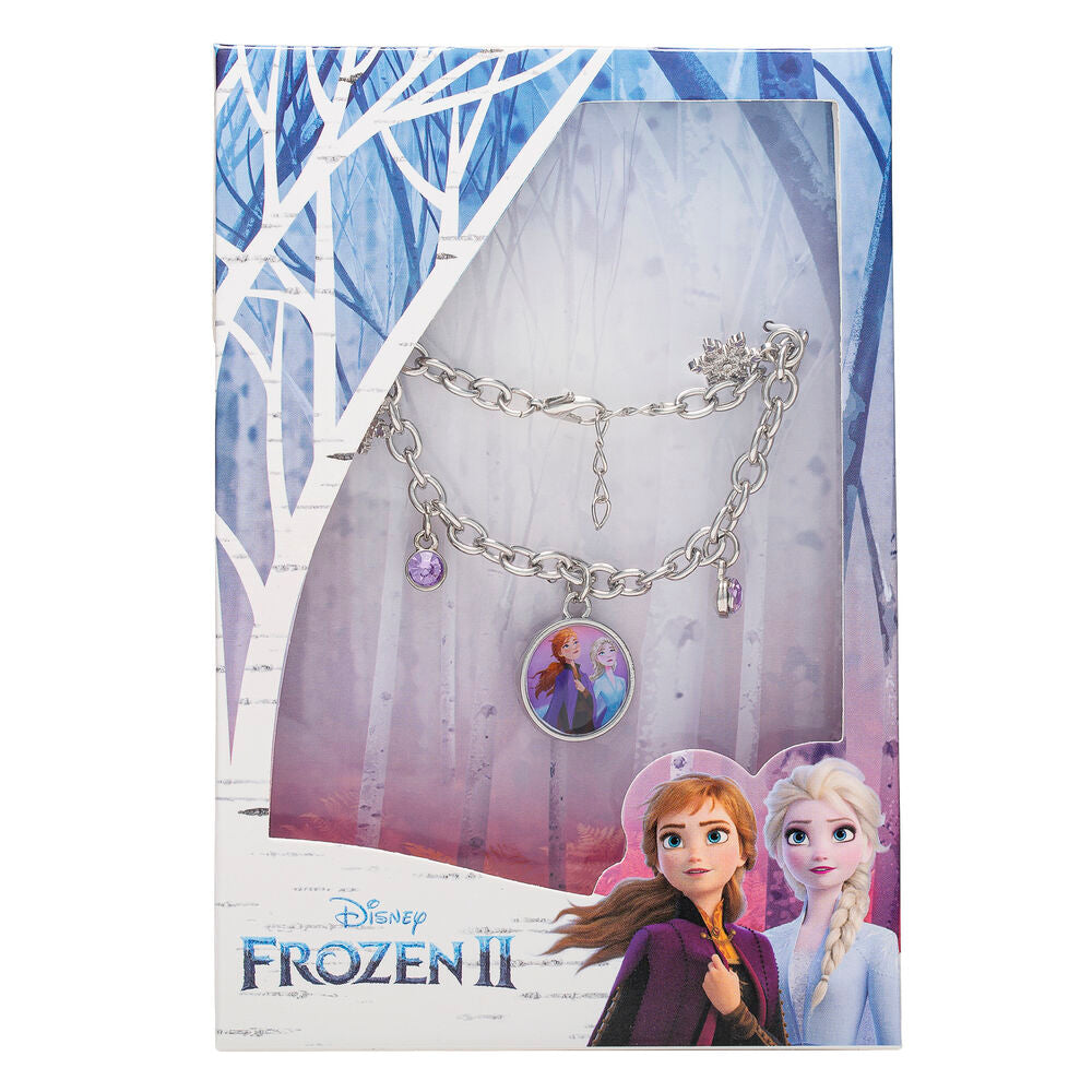 Pulsera de charms Frozen Disney con Anna, Elsa, copos de nieve y piedras púrpuras - 2