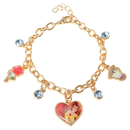 Pulsera dorada de charms Princesas Disney con Bella, la Rosa y Chip