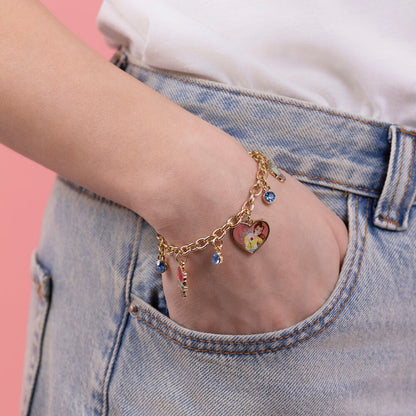 Pulsera dorada de charms Princesas Disney con Bella, la Rosa y Chip - 2