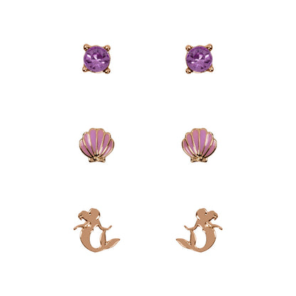 Set de tres pares de pendientes Disney La Sirenita con piedras, conchas y siluetas de Ariel
