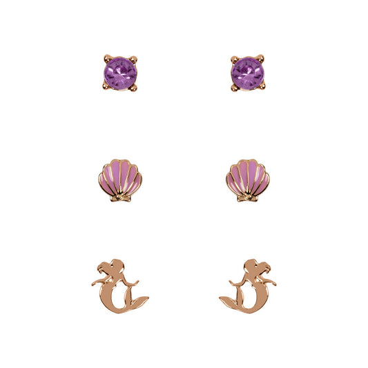 Set de tres pares de pendientes Disney La Sirenita con piedras, conchas y siluetas de Ariel