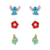 Set de pendientes Stitch Disney con diseños de Stitch, flores rojas y Scrump