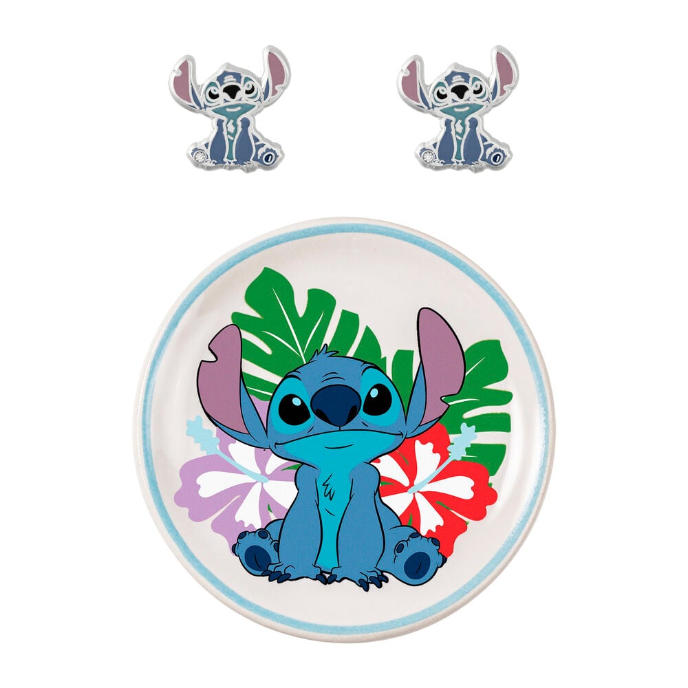 Pendientes de Stitch Disney con plato decorativo tropical