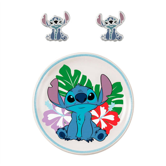 Pendientes de Stitch Disney con plato decorativo tropical