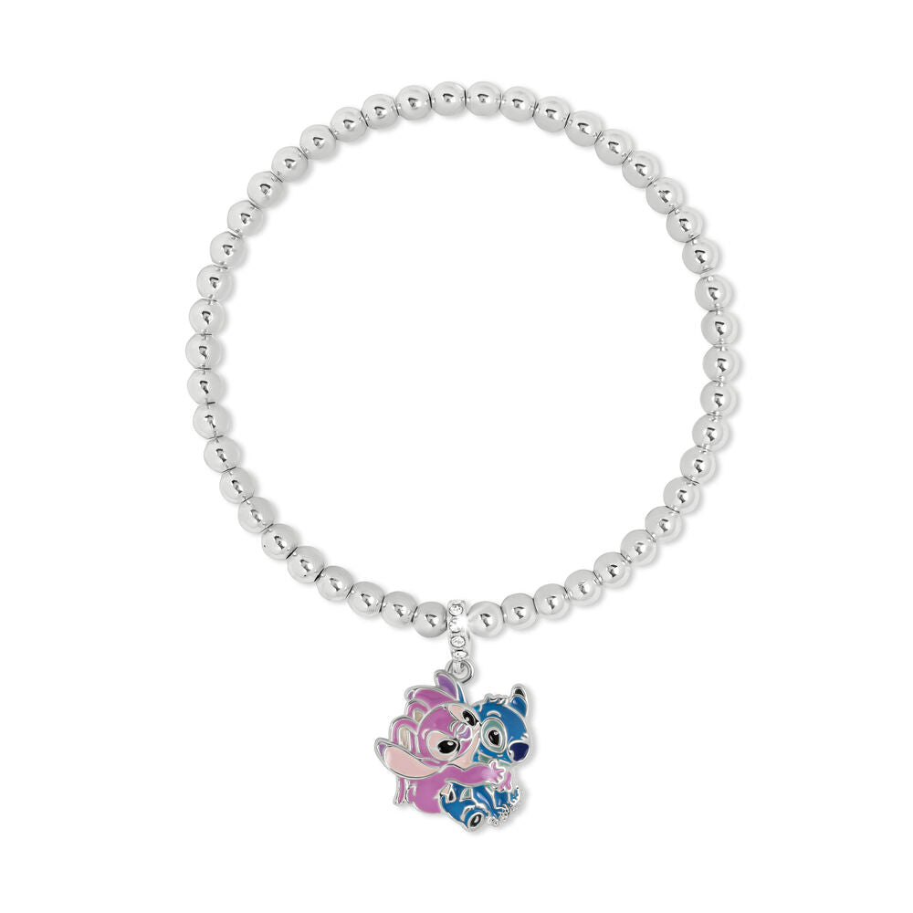 Pulsera expansible plateada de Disney con Stitch y Angel abrazándose