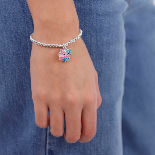 Pulsera expansible plateada de Disney con Stitch y Angel abrazándose - 4