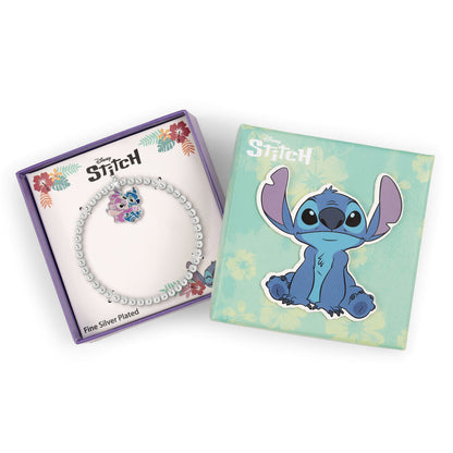 Pulsera expansible plateada de Disney con Stitch y Angel abrazándose - 2