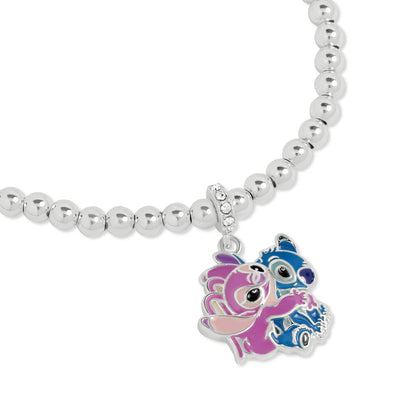 Pulsera expansible plateada de Disney con Stitch y Angel abrazándose - 3