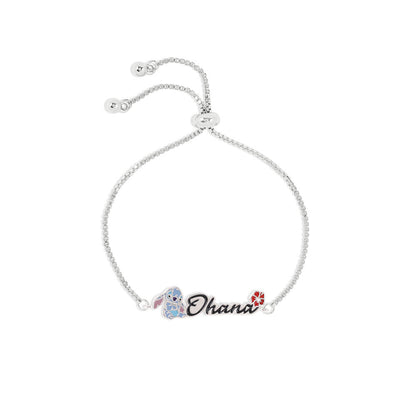 Pulsera de plata de ley con Stitch y texto Ohana