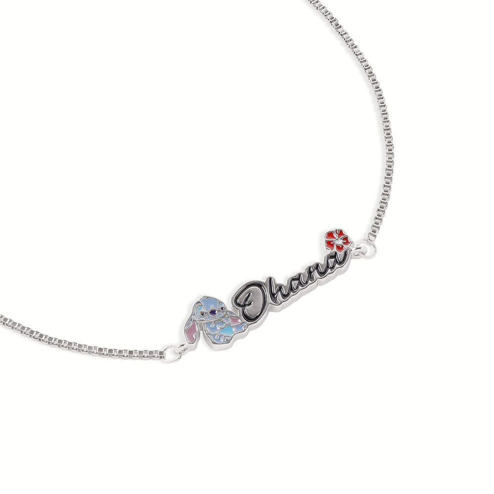 Pulsera de plata de ley con Stitch y texto Ohana - 2
