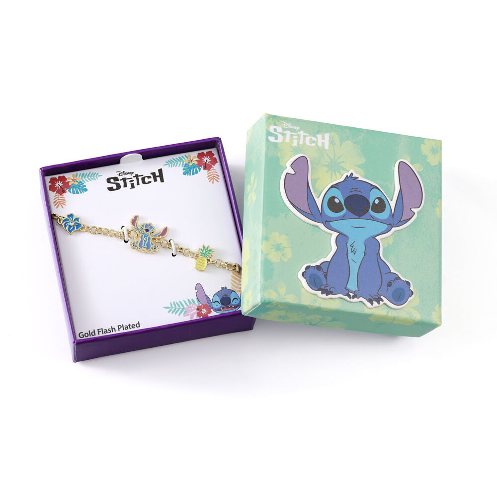 Pulsera Disney Stitch con dijes de piñas y flores azules - 2