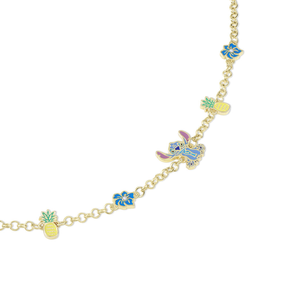 Pulsera Disney Stitch con dijes de piñas y flores azules - 4