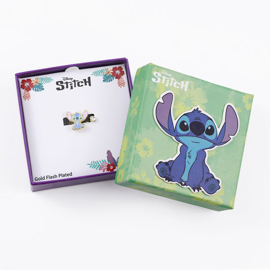 Anillo Stitch Disney chapado en oro con piedra transparente - 4