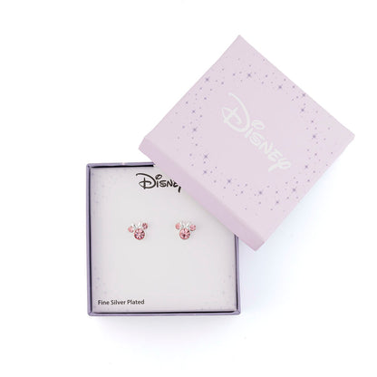 Pendientes Minnie Disney con cristales rosas y lazos plateados - 3